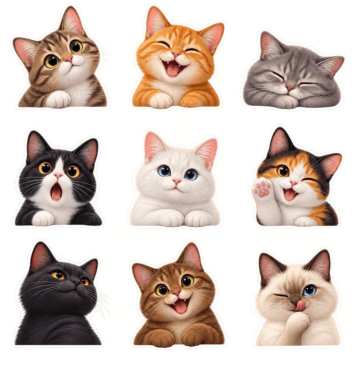 Original cat stickers arranged into a local pack