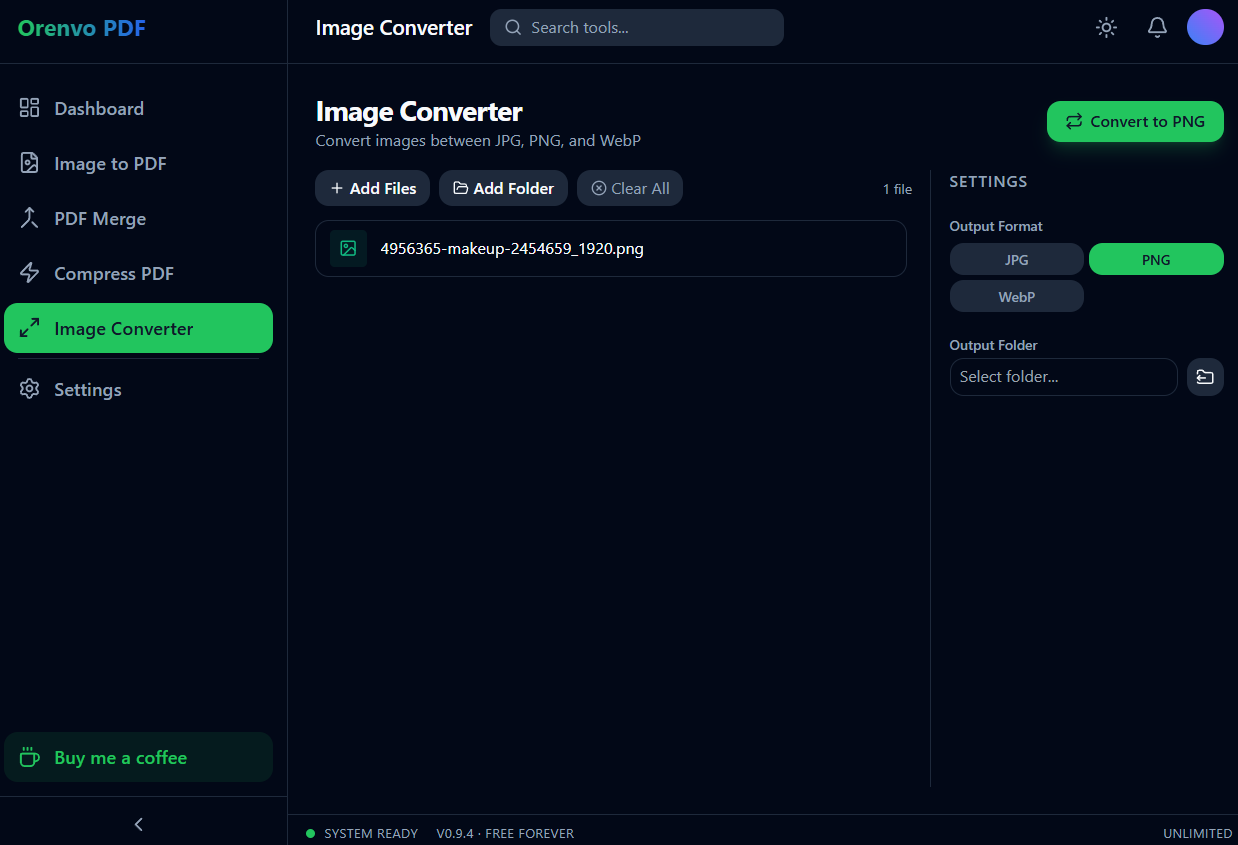 Orenvo PDF image converter view