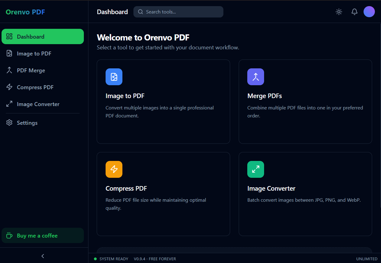 Orenvo PDF dashboard