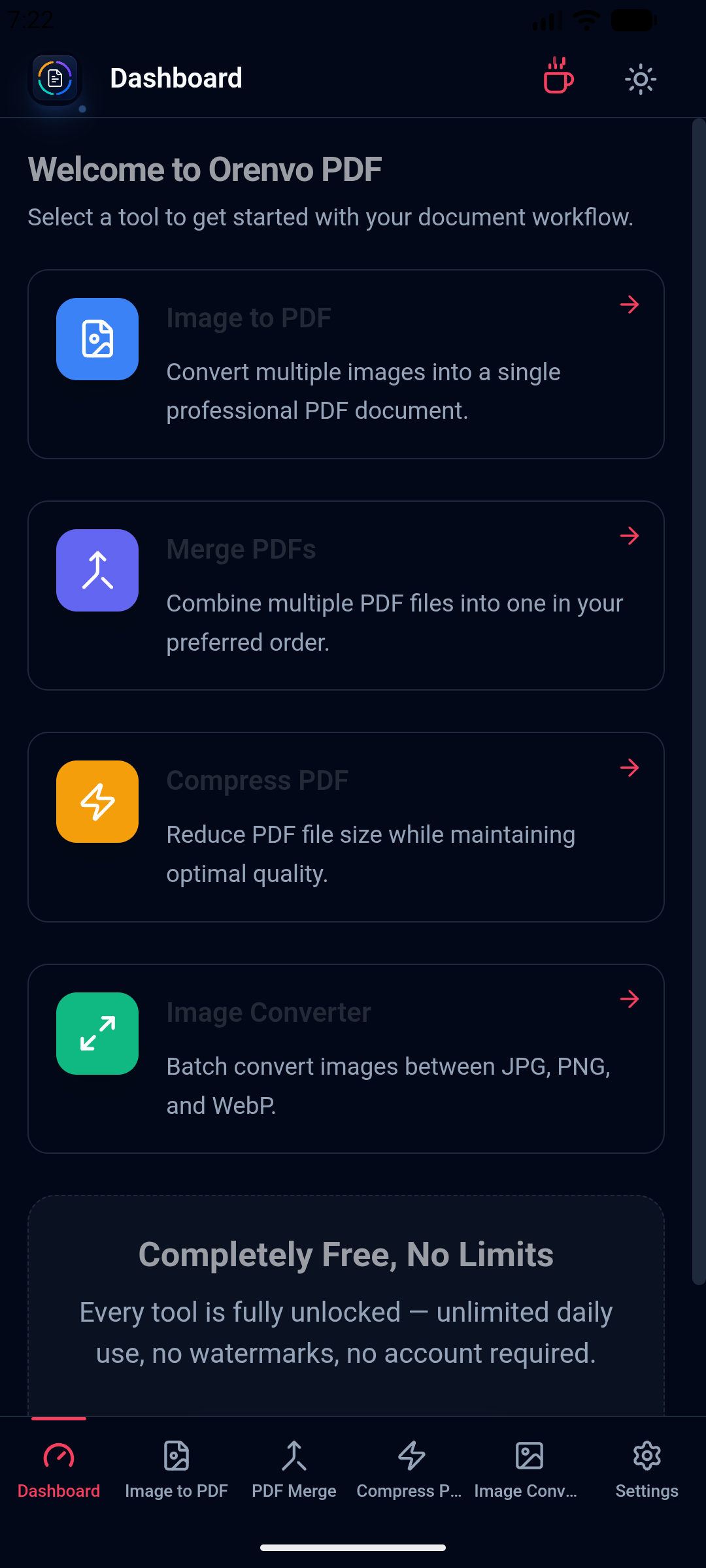 Orenvo PDF Android dashboard