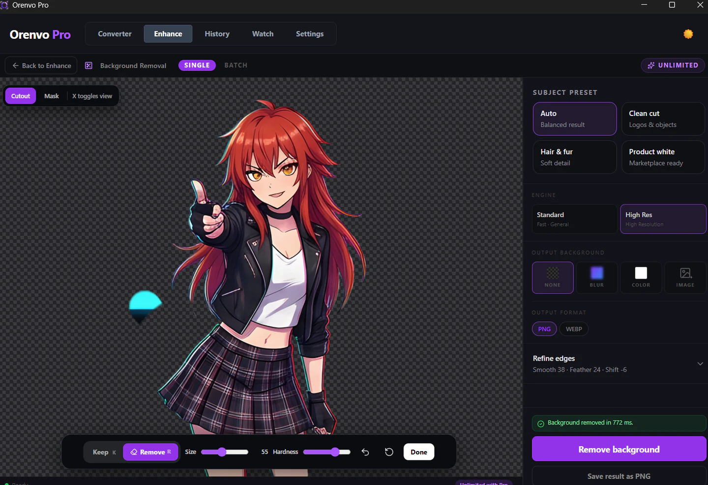 Orenvo Pro 5.2 Background Removal mask editor